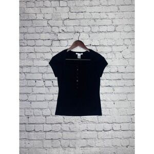 White House Black Market Black Square Neck Button Front Top‎ Women's M